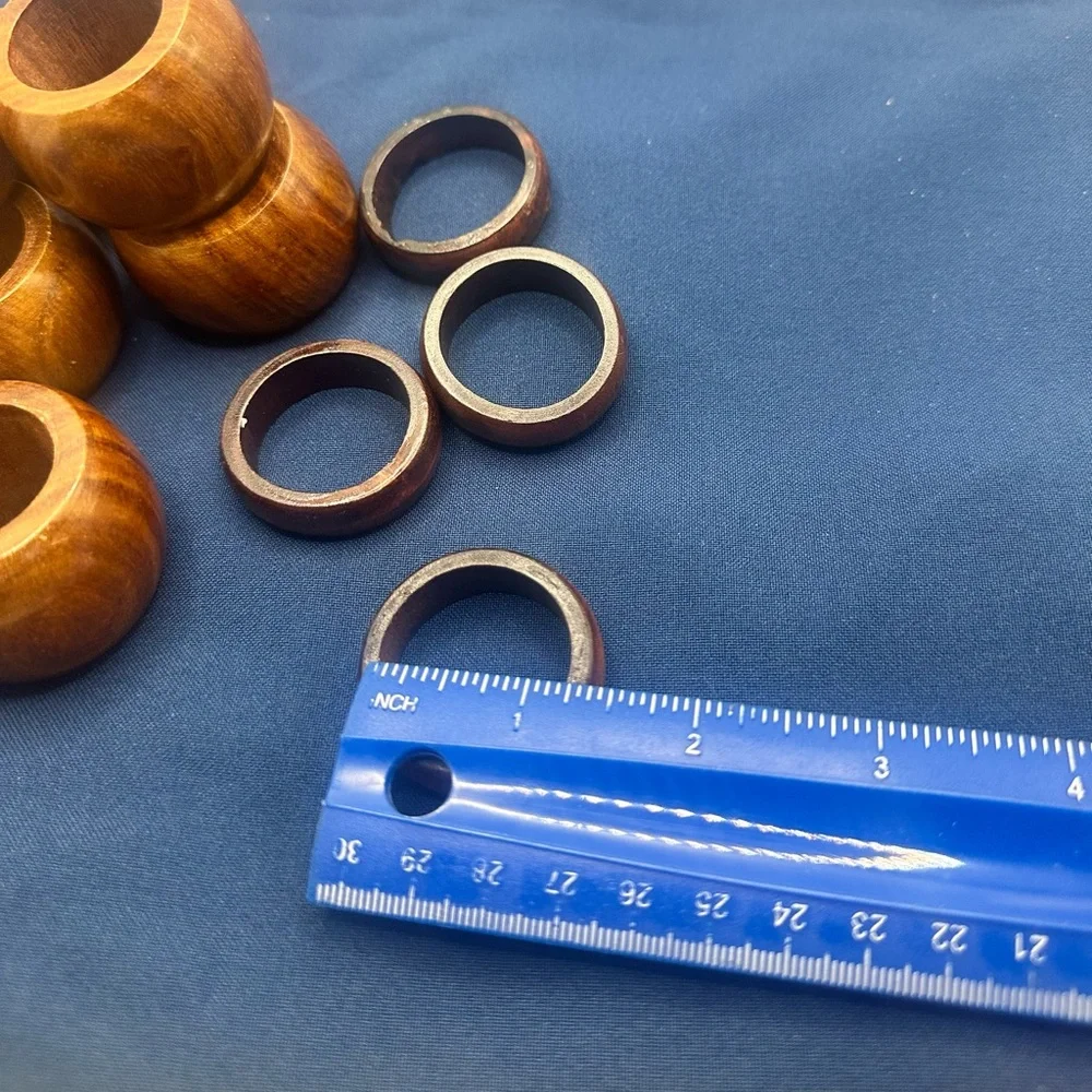 Vintage Mid-Century Modern Wooden Napkin Ring Set - 10 Piece